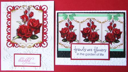 Lovely Triptych Card Front with Red Roses by Nancy Boatwright