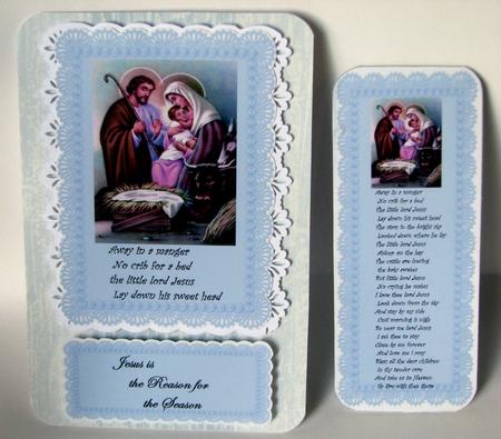 Away in a Manger Cardfront with Matching Bookmark by Nancy Boatwright