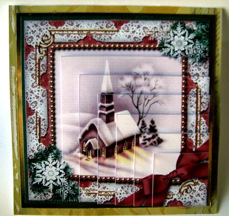 Church Lights on Snow 5in Square One Corner Stacker by Nancy Boatwright