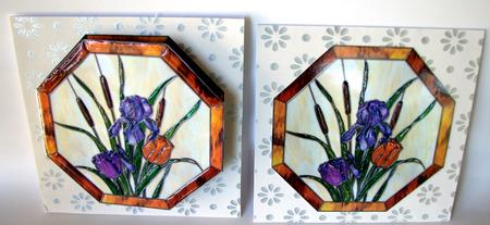 Beautiful Stained Glass Iris Toppers by Nancy Boatwright