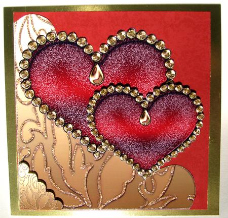 Two Red Jeweled Hearts Large Scalloped Corner Stacker by Nancy Boatwright