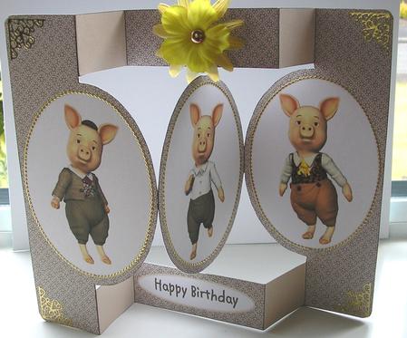 Three Little Pigs Oval Folded Pop Out Card by Nancy Robinson