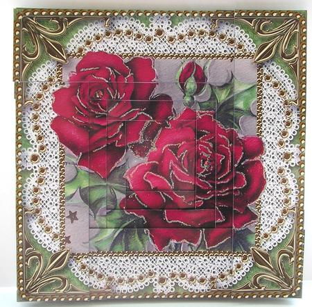 Red Roses Spiral Edge Stacker 8x8 Card Front Kit by Nancy Robinson