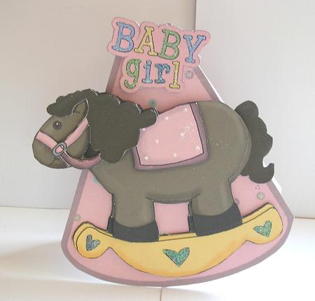 New Baby Girl Rocking Horse Wobble Card by Nancy Robinson