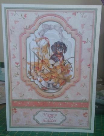 Easter Puppy in Daffodil Basket Card Topper & Pyramage by Natasha Fieldhouse