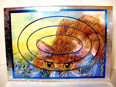 Cat Stalking Through the Harebells Oval Pyramid by Natasha Lowe