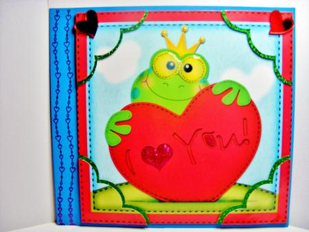 8 x 8 Freddy Frog's Heart Love Scalloped Corner Topper by Natasha Lowe