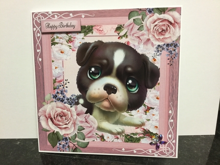 Beautiful Green Eyed, Dark Brown & White Puppy 8x8 by Michelle Wesley