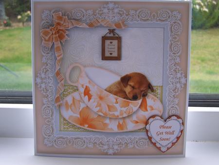 Teacup Puppy in Peach Frame - 8" x 8" Card Topper by Michelle Wesley