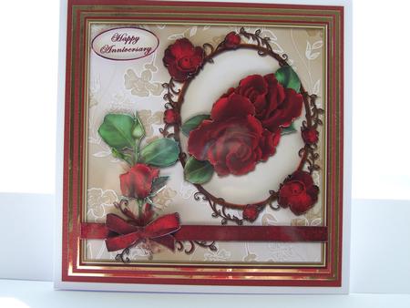 Red Roses Bow Wrap Square Card Front by Michelle Wesley