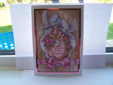 Doves Roses and Bow Engagement Card Front by Michelle Wesley