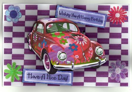Beetlecar with Flowers on Vibrant Coloured Background by Kay Bowley