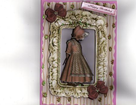 Pretty Girl in Bonnet and Apron Dress by Kay Bowley