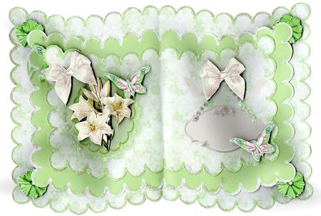 Cream Lily with Bow in Oval Frame, Scalloped Book Kit by Kay Bowley