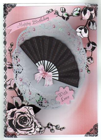 Beautiful A4 Topper of a Fan with Bow on Lace by Kay Bowley