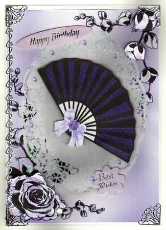 Pretty A4 Topper of a Fan with Pearls on Lace by Kay Bowley