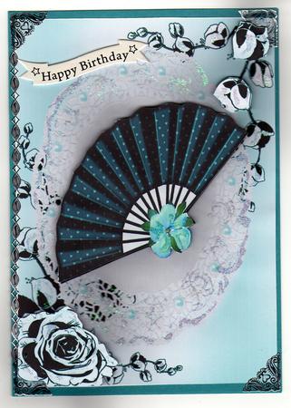 Beautifu A4 Topper of a Fan on Lace by Kay Bowley