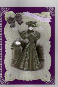 Elegant Victorian Lady in Sepia on Ecru Lace Background by Kay Bowley