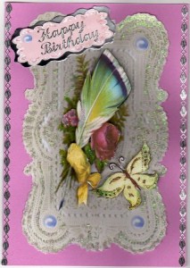 Beautiful Floral Fan of Roses on Lace Background by Kay Bowley
