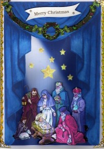 Beautiful Nativity Scene with Star Background by Kay Bowley