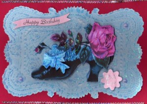 Vintage Blue Shoe with Rose on Blue Lace by Kay Bowley