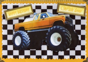 Monster Truck Quick Card with Effective Background by Kay Bowley