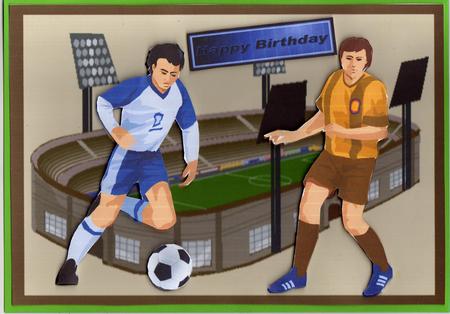 Footballers & Stadium by Kay Bowley