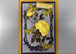Elegant Yellow Roses in Black Lace Frame by Kay Bowley