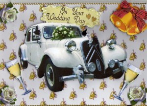 Traditional Vintage Wedding Car Quick Card by Kay Bowley