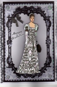 Elegant Victorian Lady in Ball Gown on Eye Catching Black Lace Frame by Kay Bowley