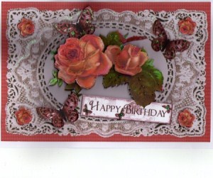 Elegant Vicorian Red Rose on Lace Frame by Kay Bowley