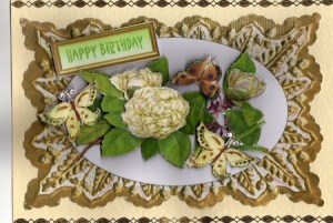 Beautiful Cream Flowers on Gold Frame by Kay Bowley