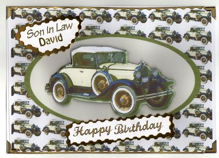 Lovely A4 Vintage White Car in Oval with Matching Backing Paper by Kay Bowley