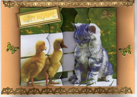Painting of a Cute Little Kitten and Ducklings, Wavy Stacker by Kay Bowley