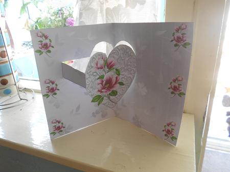 Pretty Silver Heart with Pink Flowers and Butterflies P/out by Kay Bowley