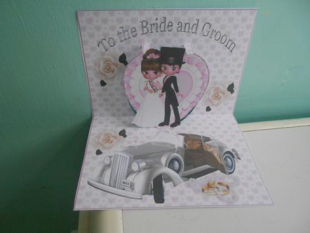 Wedding Couple on Frill Pop Out Heart with Vintage Car by Kay Bowley