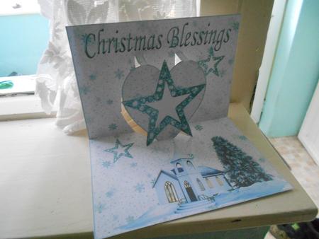 Church in Snow with Star on Heart Pop Out by Kay Bowley