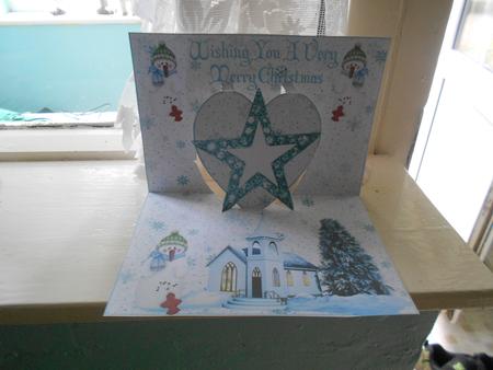 Lovely Snowman with Church Pop Up Card by Kay Bowley