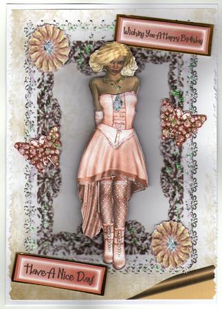 Pretty Lady in Peach with Butterflies by Kay Bowley