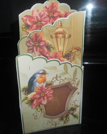 Red Robin and Lamp with Poinsettias Cascading Card by Kay Bowley