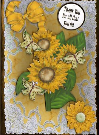 Yellow Flowers on Lace by Kay Bowley