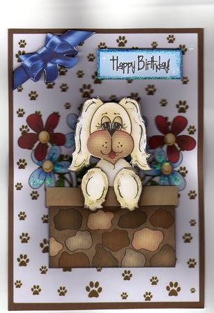 Cute Little White Puppy with Blue Bow by Kay Bowley