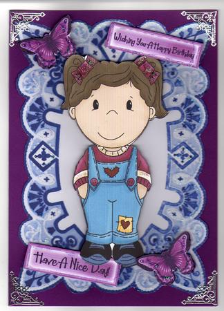 Cute Little Girl in Blue Dungarees by Kay Bowley