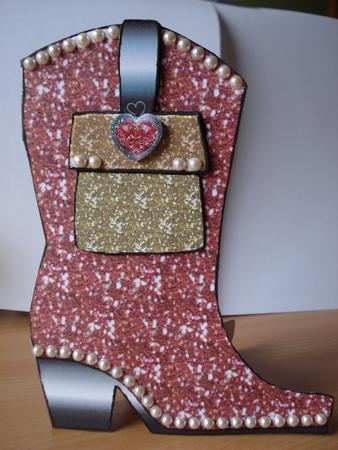 Pink Sparkly Boot Shaped Card by Nicky Mason