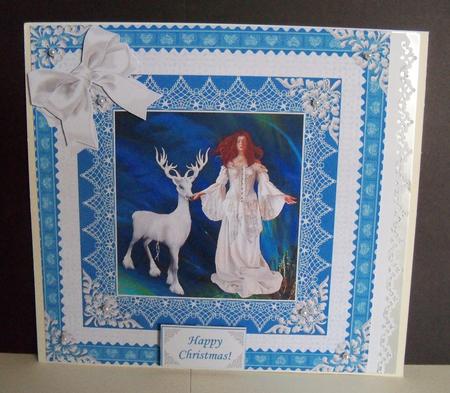 8 x 8 Inch Blue Snow Queen and Reindeer Vintage Style Lace by Nikki Bevan