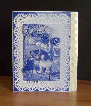 Kittens & Puppy Dog a Friend in Need A5 Decoupage Card by Nikki Bevan