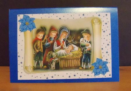 Nativity Scene with Baby Jesus on a Scroll A4 by Nikki Bevan