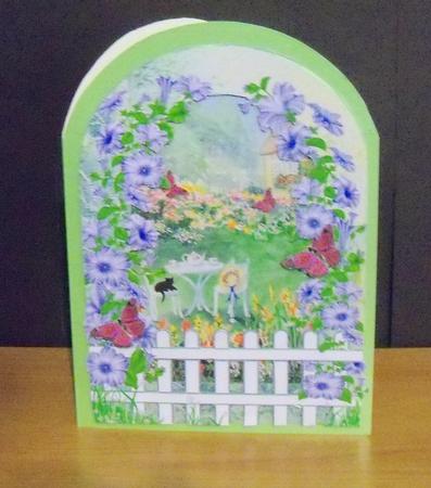 Cottage Garden with Picket Fence and Butterflies Decoupage by Nikki Bevan