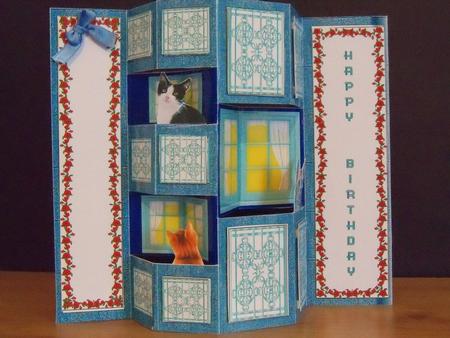 Kitty Cats on Balcony Windows Jade Concertina Card Kit by Nikki Bevan