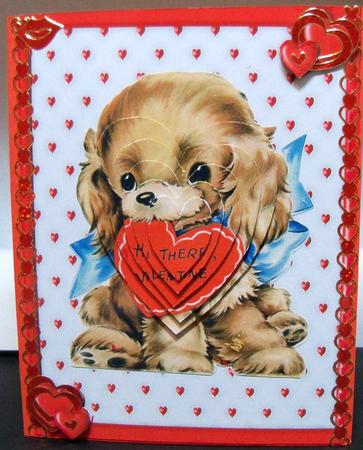 Retro Cute Puppy Valentine Pyramid Card Front by Nikki Bevan
